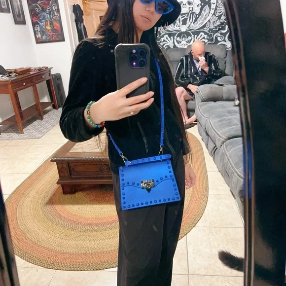 Blue Studded Women's Bag and blue sunglasses - Picture 7 of 7